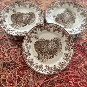 Williams Sonoma Brown Turkey Pattern Plates